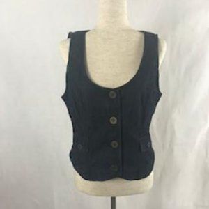 NWOT Ann Taylor Loft Dark Blue Denim V-neck Button Front Vest Size 6